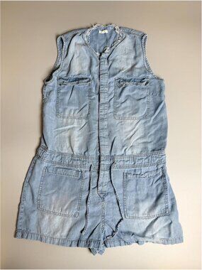Ardene Denim Romper, Light Wash Chambray‎ Playsuit, Sleeveless Romper, Casual L
